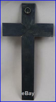 Victorian French Antique Hand Carved Black Wood Wall Crucifix Cross