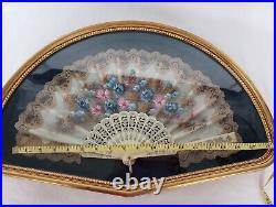Victorian French Hand Painted Signed Hand Fan Shadow Box Frame