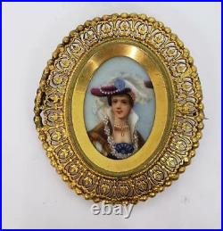 Victorian GF Gold Filled Hand Painted Porcelain Brooch Pin