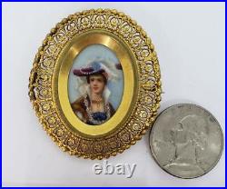 Victorian GF Gold Filled Hand Painted Porcelain Brooch Pin