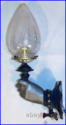 Victorian Gas Light Sconce Fixture Woman Hand Fine Cut Glass Shade