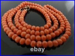 Victorian Genuine Salmon Red Hand Carved Quality Coral Necklace