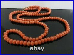 Victorian Genuine Salmon Red Hand Carved Quality Coral Necklace