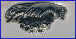 Victorian Gloved Hand Holding Flowers Mourning Brooch Black Vulcanite Faux Jet