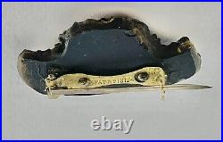 Victorian Gloved Hand Holding Flowers Mourning Brooch Black Vulcanite Faux Jet