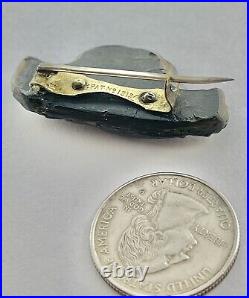 Victorian Gloved Hand Holding Flowers Mourning Brooch Black Vulcanite Faux Jet