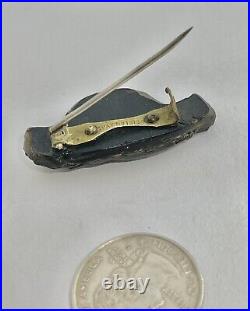 Victorian Gloved Hand Holding Flowers Mourning Brooch Black Vulcanite Faux Jet
