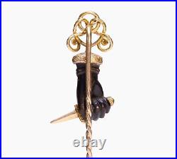 Victorian Gold Carved Horn Hand With Gold Ring and Dagger Stick Pin