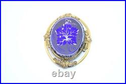 Victorian Gold Filled Blue White Glass Hand Painted Large Brooch C Clasp
