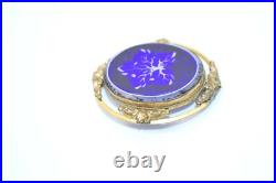 Victorian Gold Filled Blue White Glass Hand Painted Large Brooch C Clasp