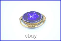 Victorian Gold Filled Blue White Glass Hand Painted Large Brooch C Clasp