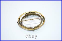 Victorian Gold Filled Blue White Glass Hand Painted Large Brooch C Clasp