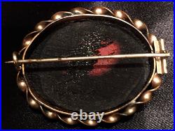 Victorian Gold Landscape Brooch Hand Painted Black Home Country Scene Antique