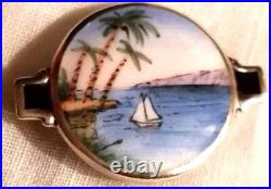 Victorian Gold Landscape Brooch Hand Painted Black Home Country Scene Antique
