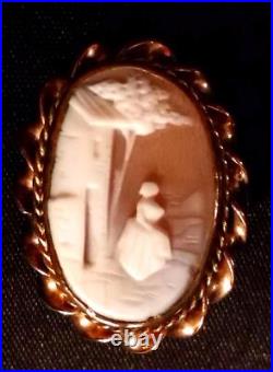 Victorian Gold Landscape Brooch Hand Painted Black Home Country Scene Antique