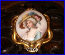 Victorian Gold Landscape Brooch Hand Painted Black Home Country Scene Antique