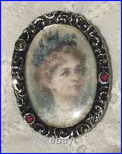 Victorian Gold Landscape Brooch Hand Painted Black Home Country Scene Antique