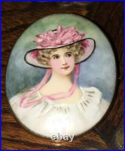 Victorian Gold Landscape Brooch Hand Painted Black Home Country Scene Antique