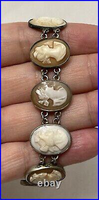 Victorian Grand Tour Hand Carved Shell Cameo Bracelet 19th ct Silver Tone Size 7