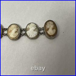 Victorian Grand Tour Hand Carved Shell Cameo Bracelet 19th ct Silver Tone Size 7