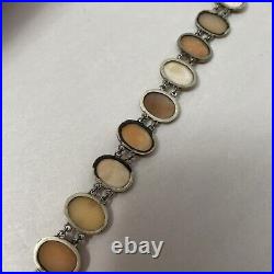 Victorian Grand Tour Hand Carved Shell Cameo Bracelet 19th ct Silver Tone Size 7