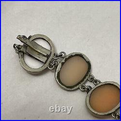 Victorian Grand Tour Hand Carved Shell Cameo Bracelet 19th ct Silver Tone Size 7