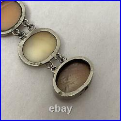 Victorian Grand Tour Hand Carved Shell Cameo Bracelet 19th ct Silver Tone Size 7