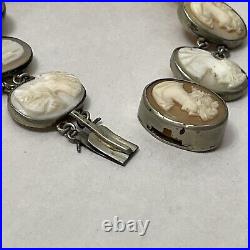 Victorian Grand Tour Hand Carved Shell Cameo Bracelet 19th ct Silver Tone Size 7