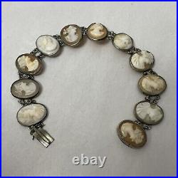 Victorian Grand Tour Hand Carved Shell Cameo Bracelet 19th ct Silver Tone Size 7