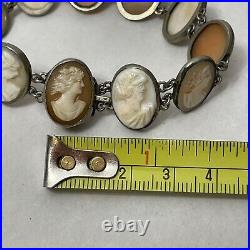 Victorian Grand Tour Hand Carved Shell Cameo Bracelet 19th ct Silver Tone Size 7