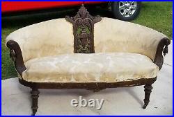 Victorian Hand Carved Antique Couch / Sofa Settee Needs To Be Reupholstered