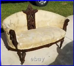 Victorian Hand Carved Antique Couch / Sofa Settee Needs To Be Reupholstered