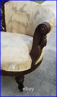 Victorian Hand Carved Antique Couch / Sofa Settee Needs To Be Reupholstered