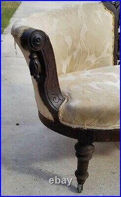 Victorian Hand Carved Antique Couch / Sofa Settee Needs To Be Reupholstered