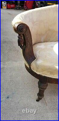 Victorian Hand Carved Antique Couch / Sofa Settee Needs To Be Reupholstered