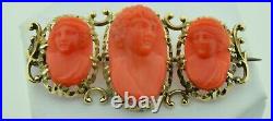 Victorian Hand Carved Coral Cameo Suite in 14K