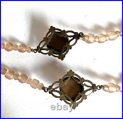 Victorian Hand Carved & Faceted Rose Colored Quarts, Crystal, Or Glass Necklace