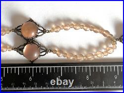 Victorian Hand Carved & Faceted Rose Colored Quarts, Crystal, Or Glass Necklace