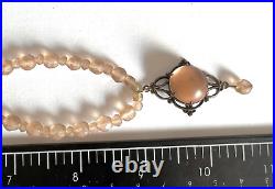 Victorian Hand Carved & Faceted Rose Colored Quarts, Crystal, Or Glass Necklace