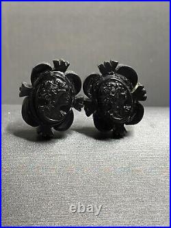 Victorian Hand Carved Jet Cameo Earrings Antique See All Images Wear Due To Age