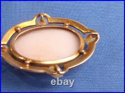 Victorian Hand Carved Pink Conch Shell 10k Yg Seed Pearls Cameo Pendant