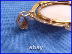 Victorian Hand Carved Pink Conch Shell 10k Yg Seed Pearls Cameo Pendant