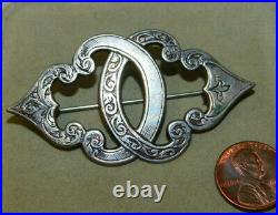 Victorian Hand Chased Engraved Beautiful Interlocking Silver Brooch Pin 4a 81