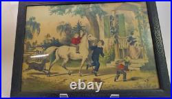 Victorian Hand Colored Print Children Horse Mother Ducks Carved Frame
