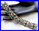 Victorian Hand-Crafted Silver & Gold Tone Chrysoprase Stone Link Bracelet 55gram