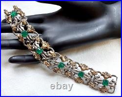 Victorian Hand-Crafted Silver & Gold Tone Chrysoprase Stone Link Bracelet 55gram