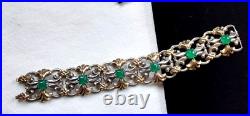 Victorian Hand-Crafted Silver & Gold Tone Chrysoprase Stone Link Bracelet 55gram