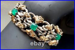 Victorian Hand-Crafted Silver & Gold Tone Chrysoprase Stone Link Bracelet 55gram