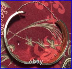 Victorian Hand-Etched Clap Bracelet, Exc. Cond 1-10 14k, Nice & Safety Chain