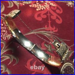 Victorian Hand-Etched Clap Bracelet, Exc. Cond 1-10 14k, Nice & Safety Chain